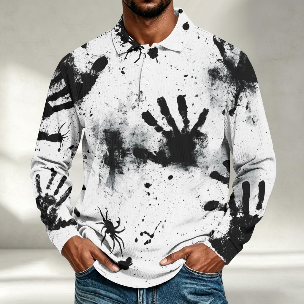 Men's Casual Halloween Printed Long Sleeve Shirt Loose Fit Top