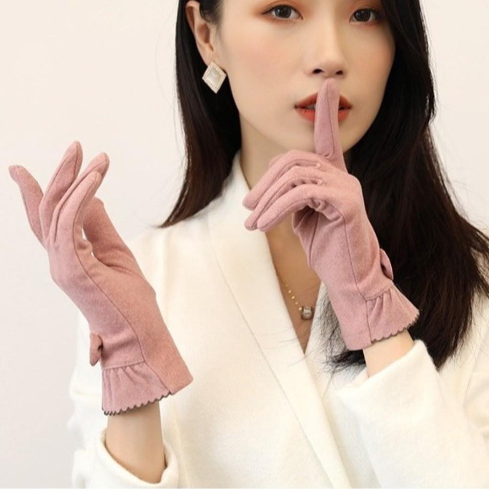 Solid Color Suede Velvet Gloves Thickened Winter Mittens Temperament Gloves Girl