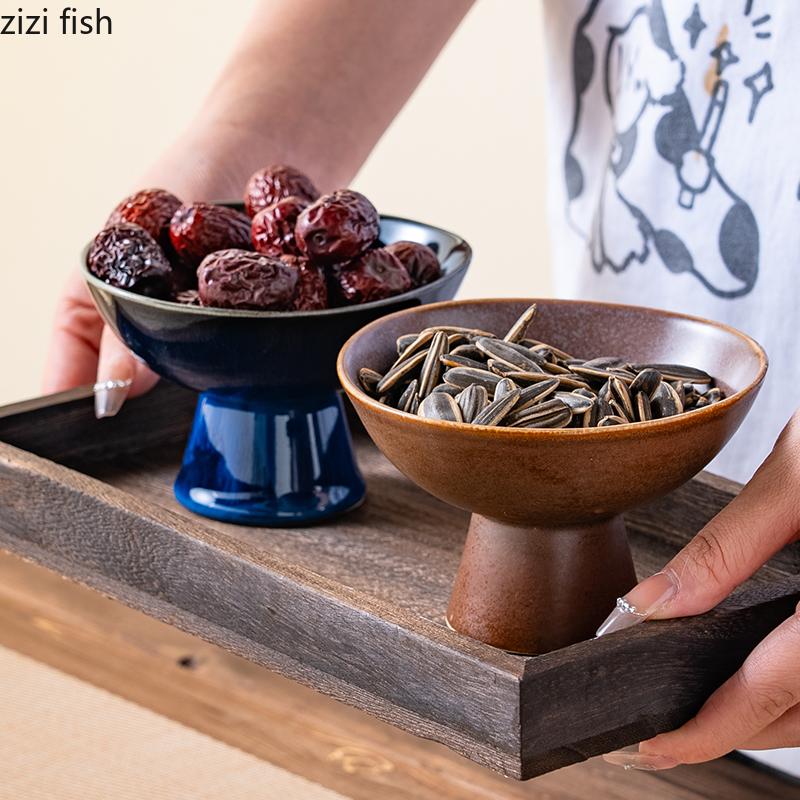 Ceramic High Footed Bowl Ice Cream Cup Dessert Plate Snack Bowl Sasebo Bowls Fruit Plate Candy Platter Dim Sum Dish Cake Plates