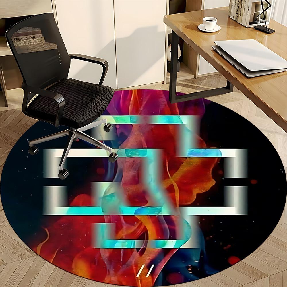 1PC RAMMSTEIN Office Round Rug - Perfect for Office or Study Decor, Machine Washable, Non-Slip Backing, Decorative Floor Mat
