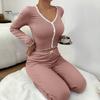 2 Adet/Takım Bahar Kadın Üst Pantolon Takım Uzun Kollu V Yaka Dantel Büzgülü Kenar Kırpılmış Üst Elastik Bel Pantolon Kıyafet Ev Giyim Pijama Takımı