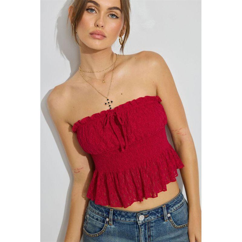 

American Style Gyaru Garage Xxs-L Sweet and Spicy Lace Tube Top Small Sling Slim fit Slimming American Style Gyaru Top Red Tube Top strapless M