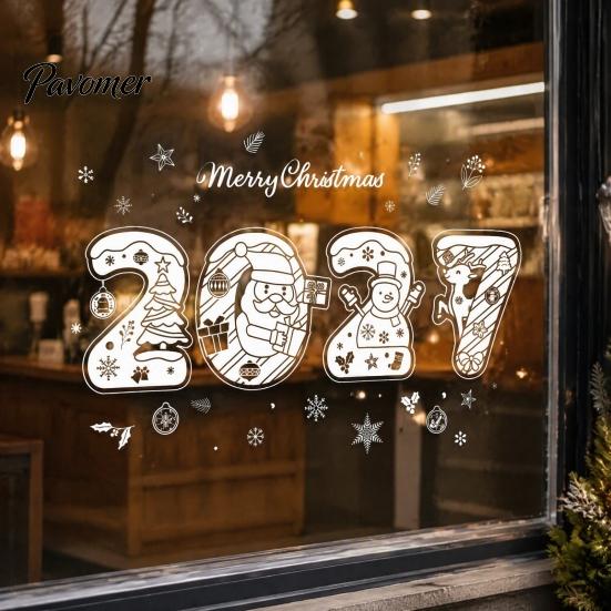 Nordic Style Winter Decor 4PCS 2027 Christmas New Year Static Window Clings, Snow Town Party Supplies Snowflake Stickers, Reusable Glass Decals