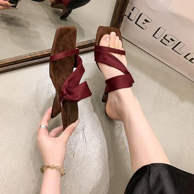 2025 Summer New Fashionable Versatile Niche Design Sense Retro Wedge Heel Sandals Square Head Open Toe High Heel Cool Slippers