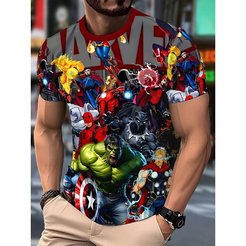

Мужские футболки с круглым вырезом, 3D-принтом Marvel, модные, повседневные, с коротким рукавом - Мягкая полиэстеровая ткань средней эластичности, летняя одежда свободного кроя S