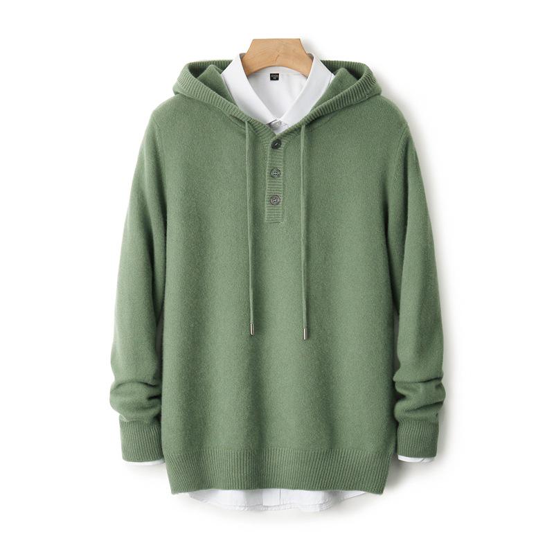 Men's Thick Warm Knit Wool Hoodie - Casual Loose-Fit Sweater for Autumn & Winter