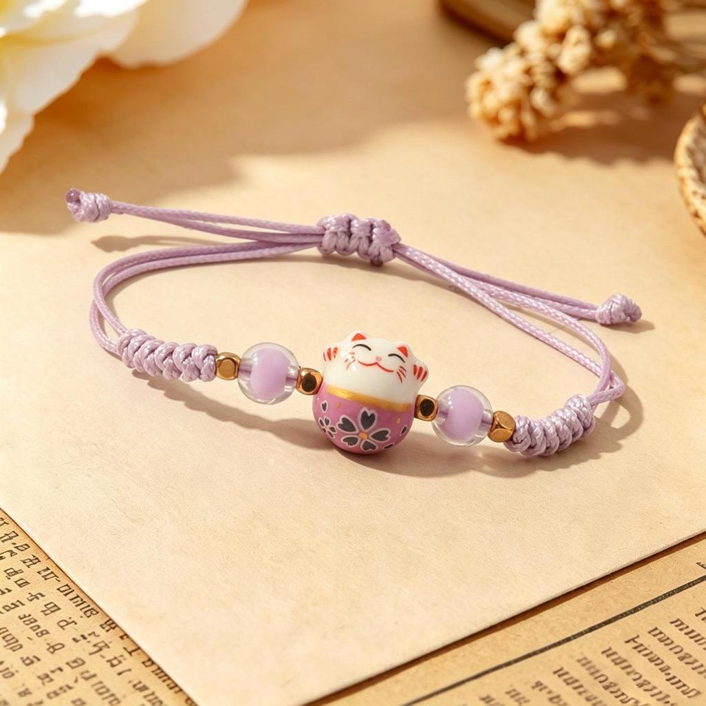 Lucky Cat Candy Color Braided Bracelet for Women