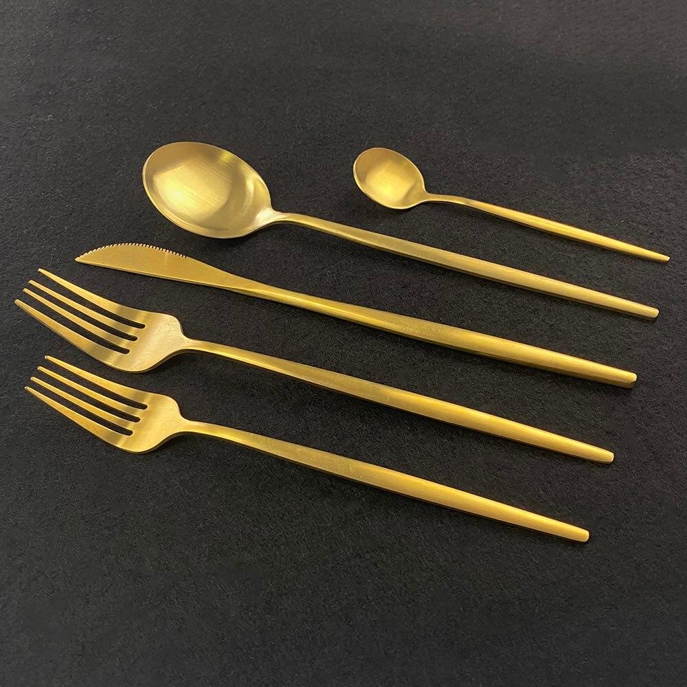 30Pcs Matte Black Gold Cutlery Set Stainless Steel Dinnerware Knife Dessert Fork Spoon Dinner Silverware Party Tableware Set