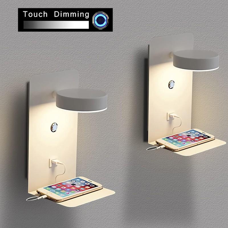 Lux Minimalist USB Touch LED Wall Lamp, Three-Color Dimmable, 12W, Bedroom Bedside Reading Light