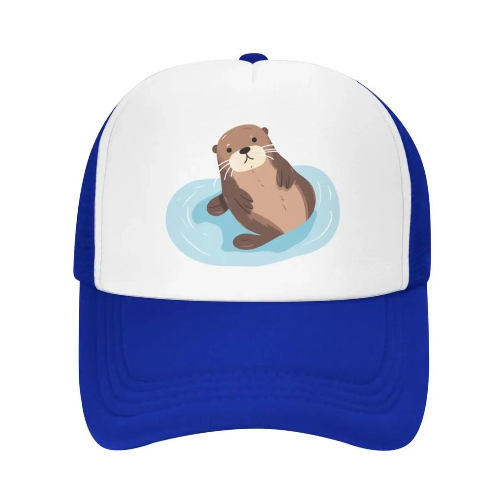 Mesh Dad Hat Adjustable Washed Cute Sea Otter Floating Water Baseball Dad Cap Funny Distressed Ball Trucker Cap for Women Unisex
