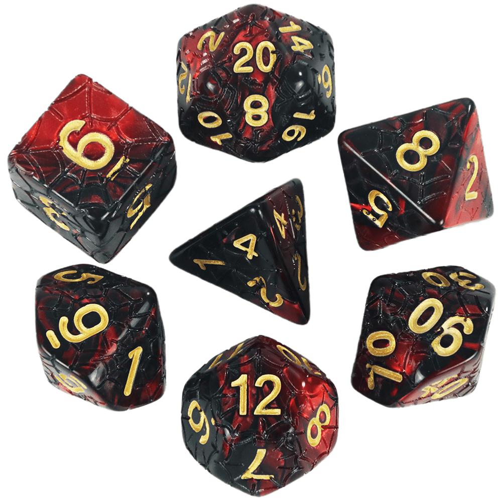 Mixing Color Dice DND 7pcs Polyhedral Dice Set with Engraving Spider Web Effect for DND RPG Magic Gathering Table Game D&D Dice