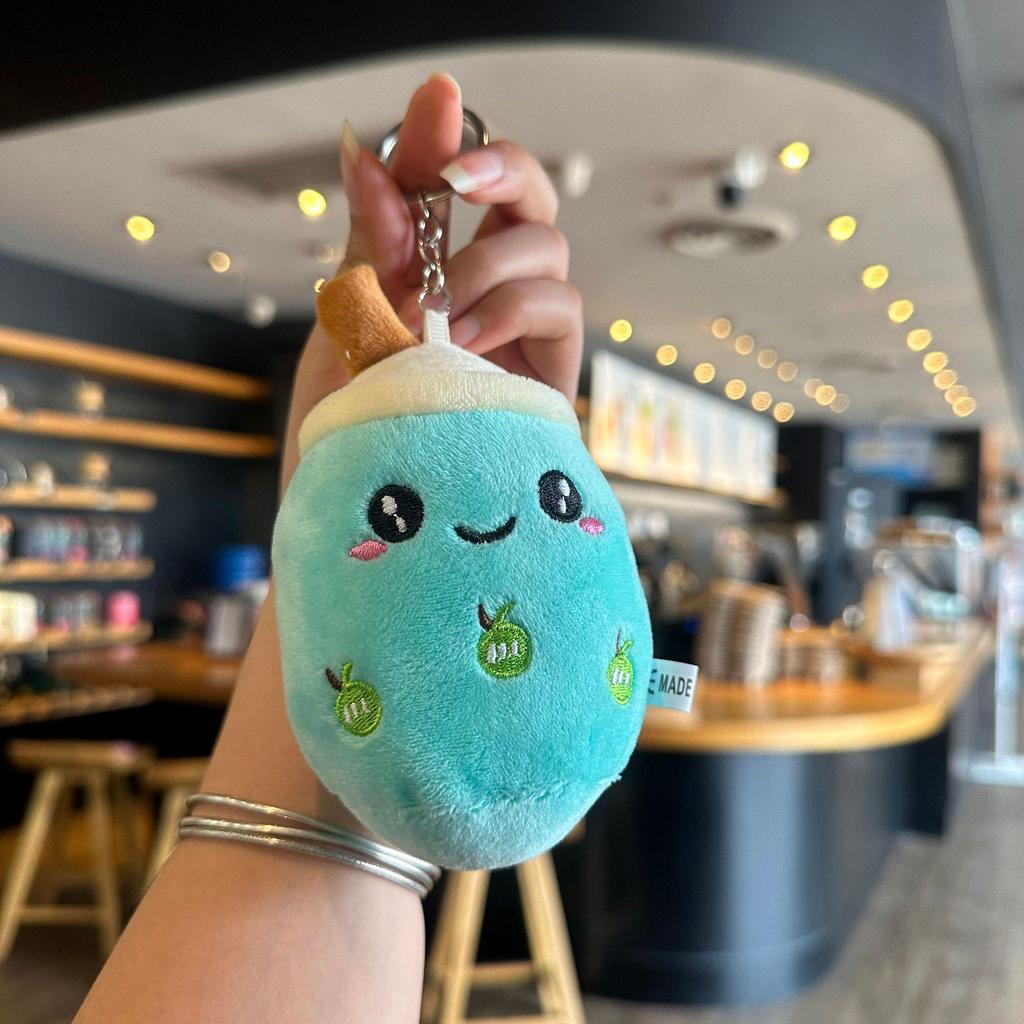 Creative Cartoon Milk Tea Plush Bag Keychain - Fluffy Cute Pendant Accessory for Car or Bag