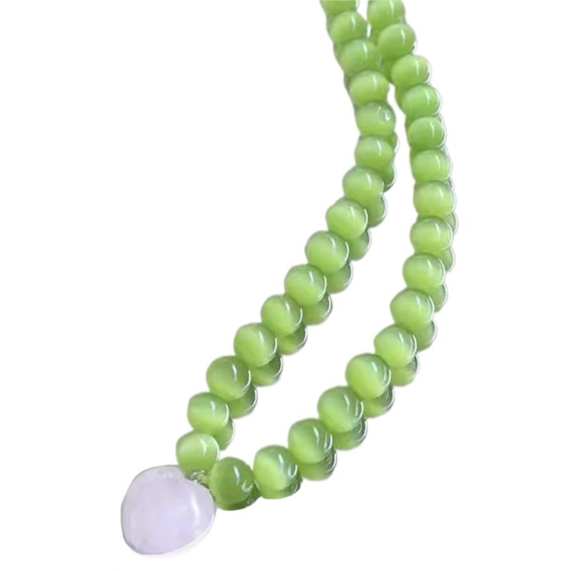 

Ожерелье с кулоном в виде сердца для женщин, милый и яркий стиль, цепочка для ключиц, опаловые бусины, индивидуальное колье, ювелирное изделие зелёный