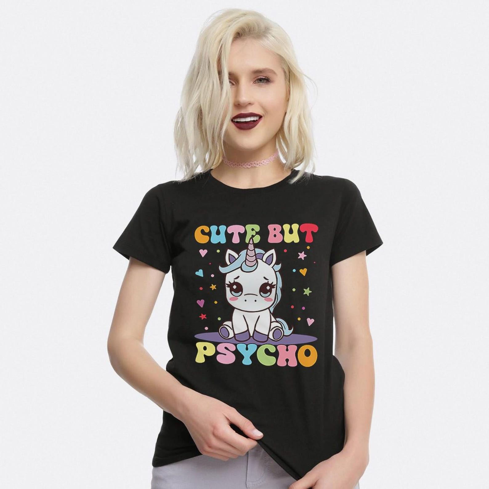 Cute But Psycho Funny Unicorn T-Shirt, Men s and Women s Sizes Tee (FRZ-452008) XL