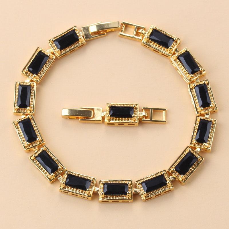 Arab Gold Color Jewelry Sets Dubai Bridal Wedding Costume Black Zirconia Bracelet Clip Earrings African Necklace Sets For Women