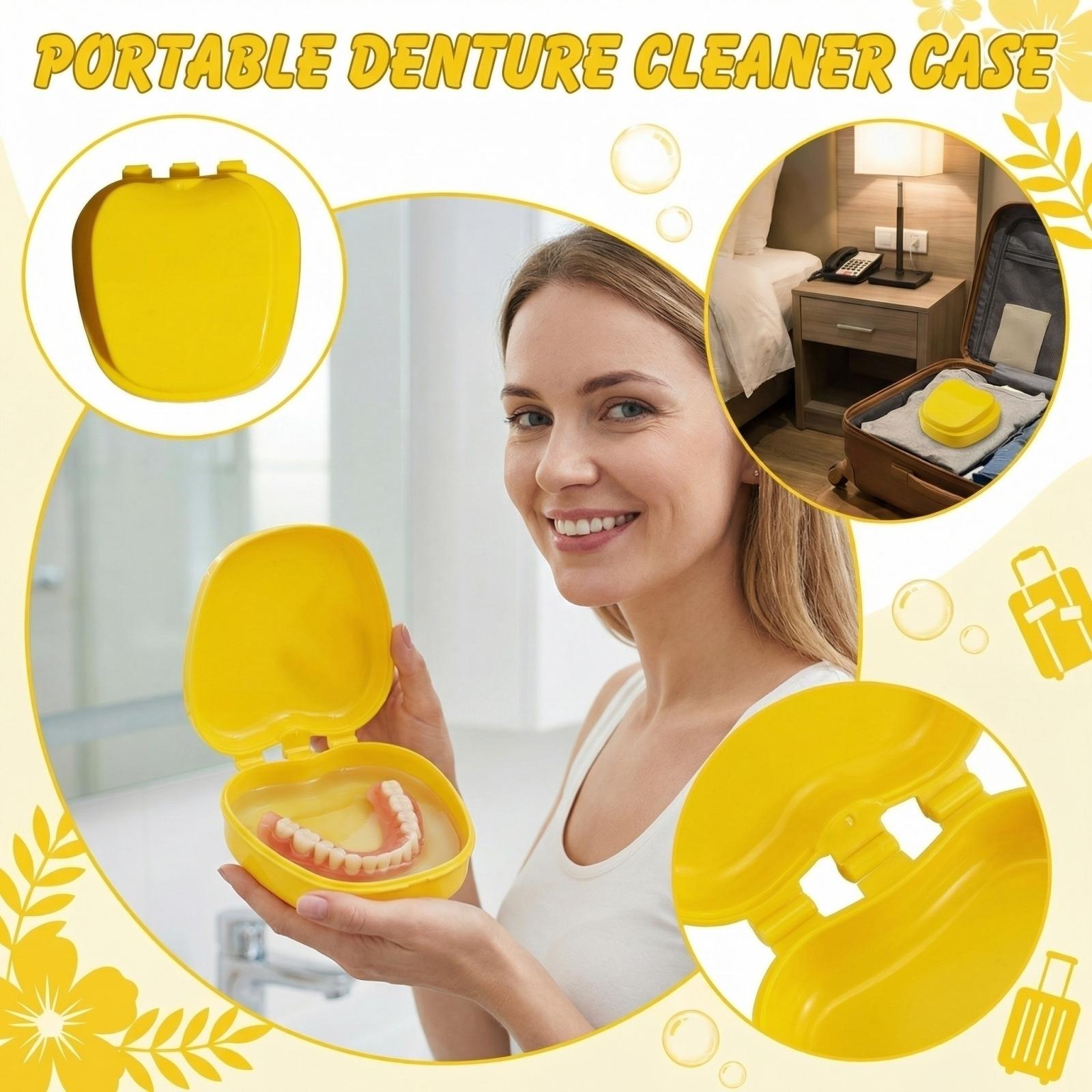 

Portable Denture Cleaning Case with Secure Latch Compact Design for Denture Storage and Cleaning Oral Appliance Holder one size жовтий