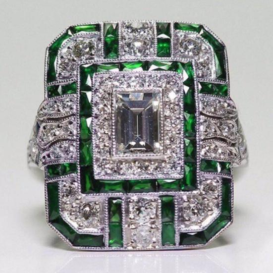 Wedding Engagement Women Retro Cubic Zirconia Inlaid Square Finger Ring Jewelry