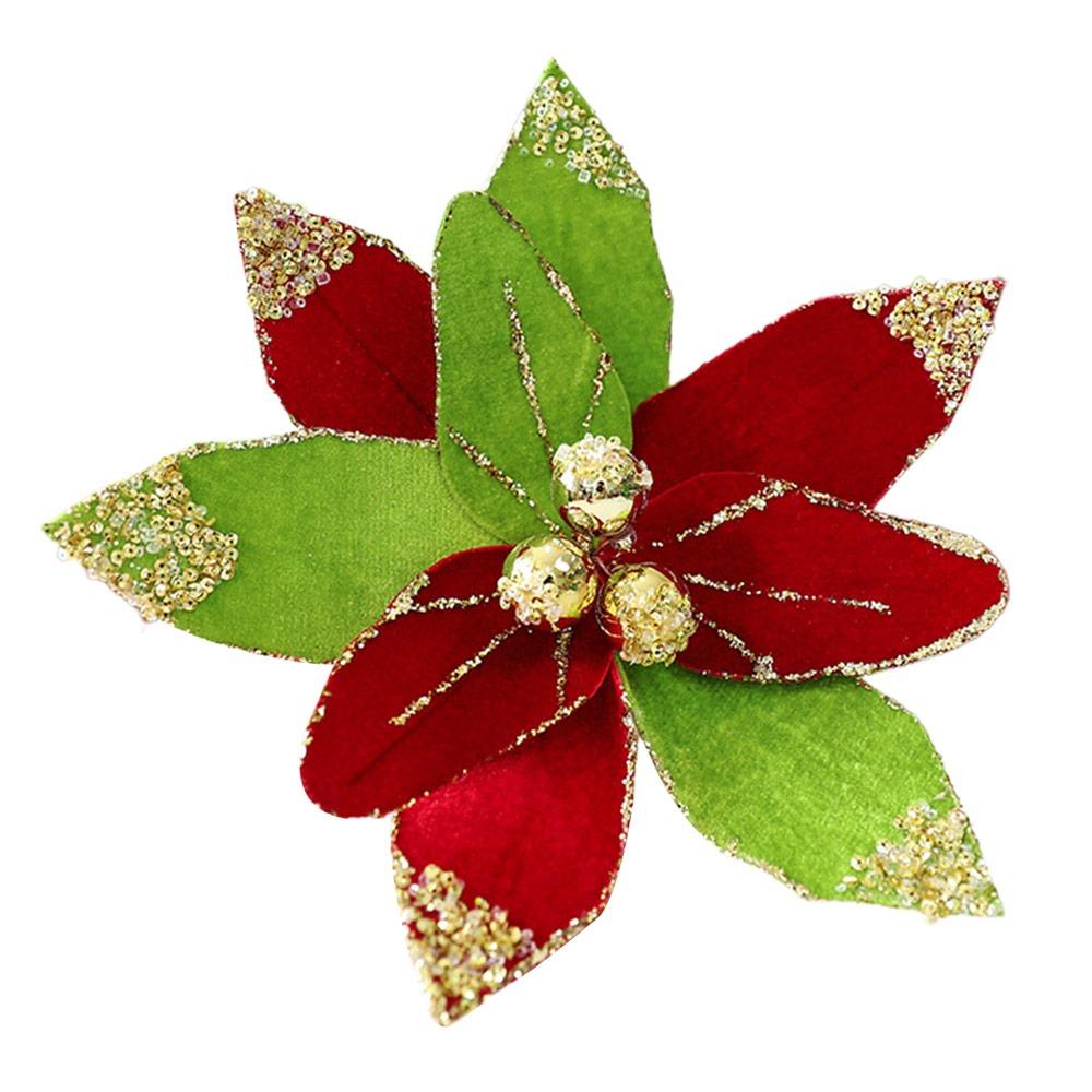 Stoff Glitzer Weihnachtsblume Weich 32cm Blumenschmuck Große Größe Festival Partyzubehör Blumenschmuck