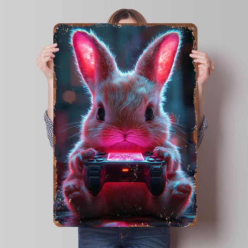 

Cyberpunk Bunny Gamer Printed Poster Customized Wall Art Retro Vintage Metal Tin Signs for Room Decorations Office Decor Home 7.9x11.8In(20x30cm)