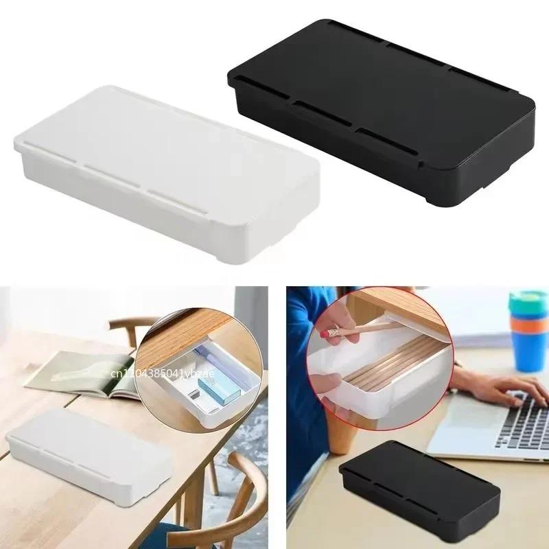 White Self-Adhesive Storage Drawer Box Makeup Pencil Tray Desk Hidden Under Desk Stand Self-adhesive Under-drawer Storage Boxes