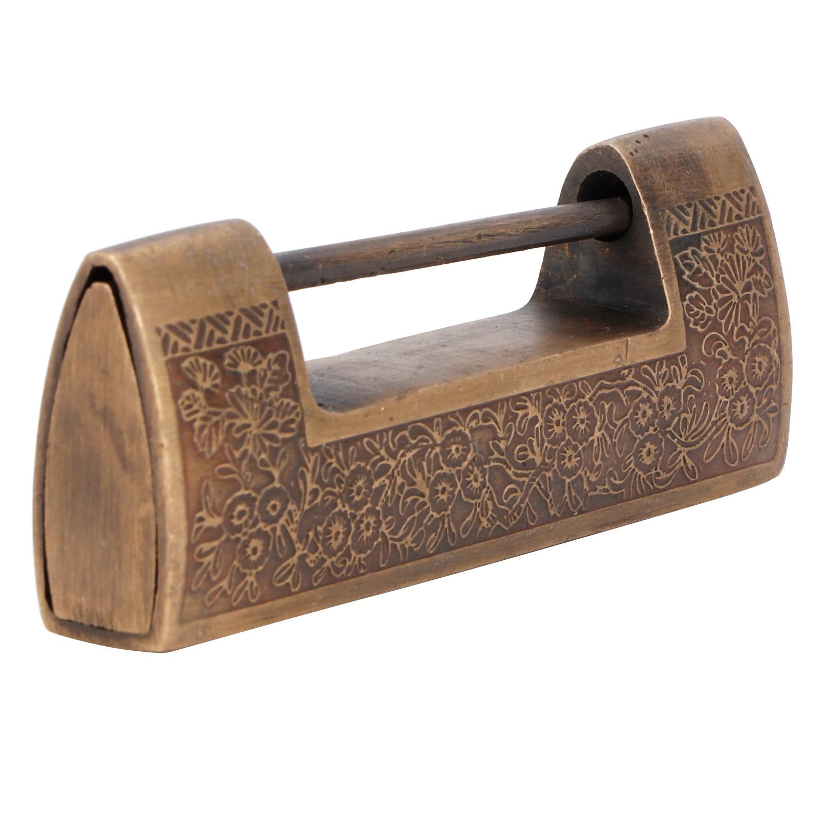 Antique Copper Lock Chinese Old   Delicate Carved Padlock for Jewelry Box Wedding Gifts