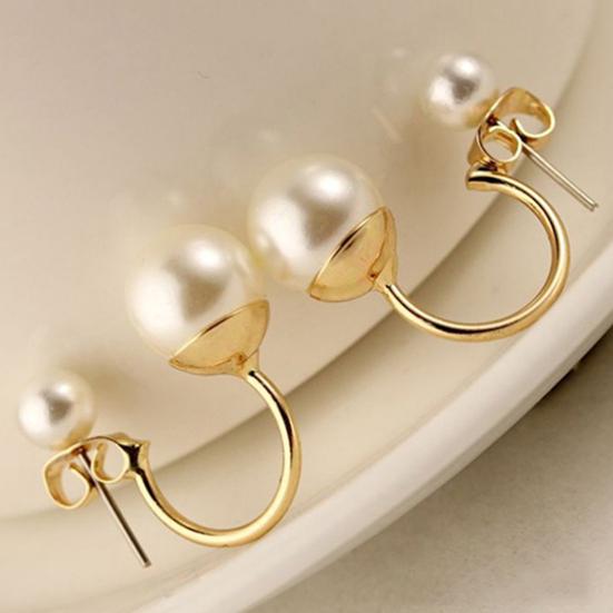 1 Pair Ear Stud Double Faux Pearl Chic Alloy Fashion Wedding Earrings for Women