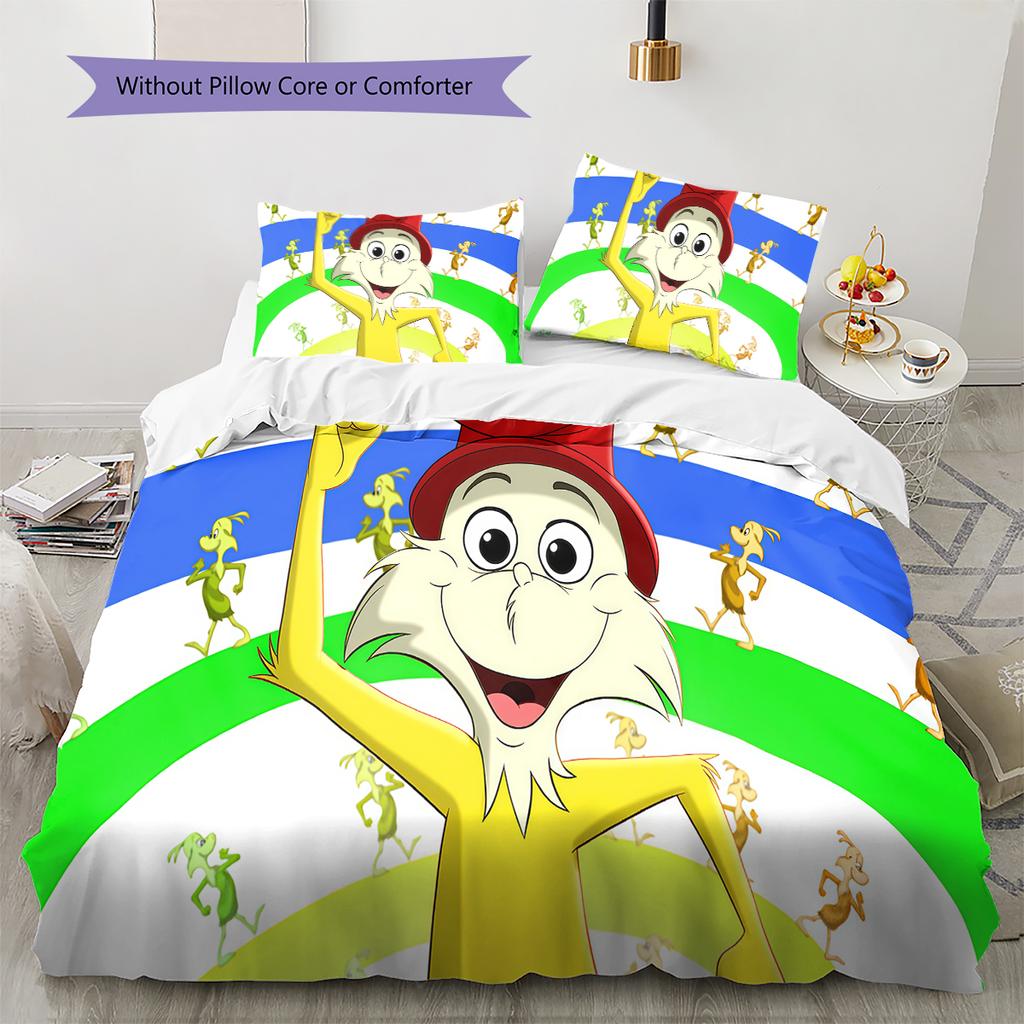 Green Eggs and Ham Pattern Bedding,Quilt Set Quilt Cover Pillowcase Home Birthday Gift (1 * duvet cover + 2 * pillowcase, without core)