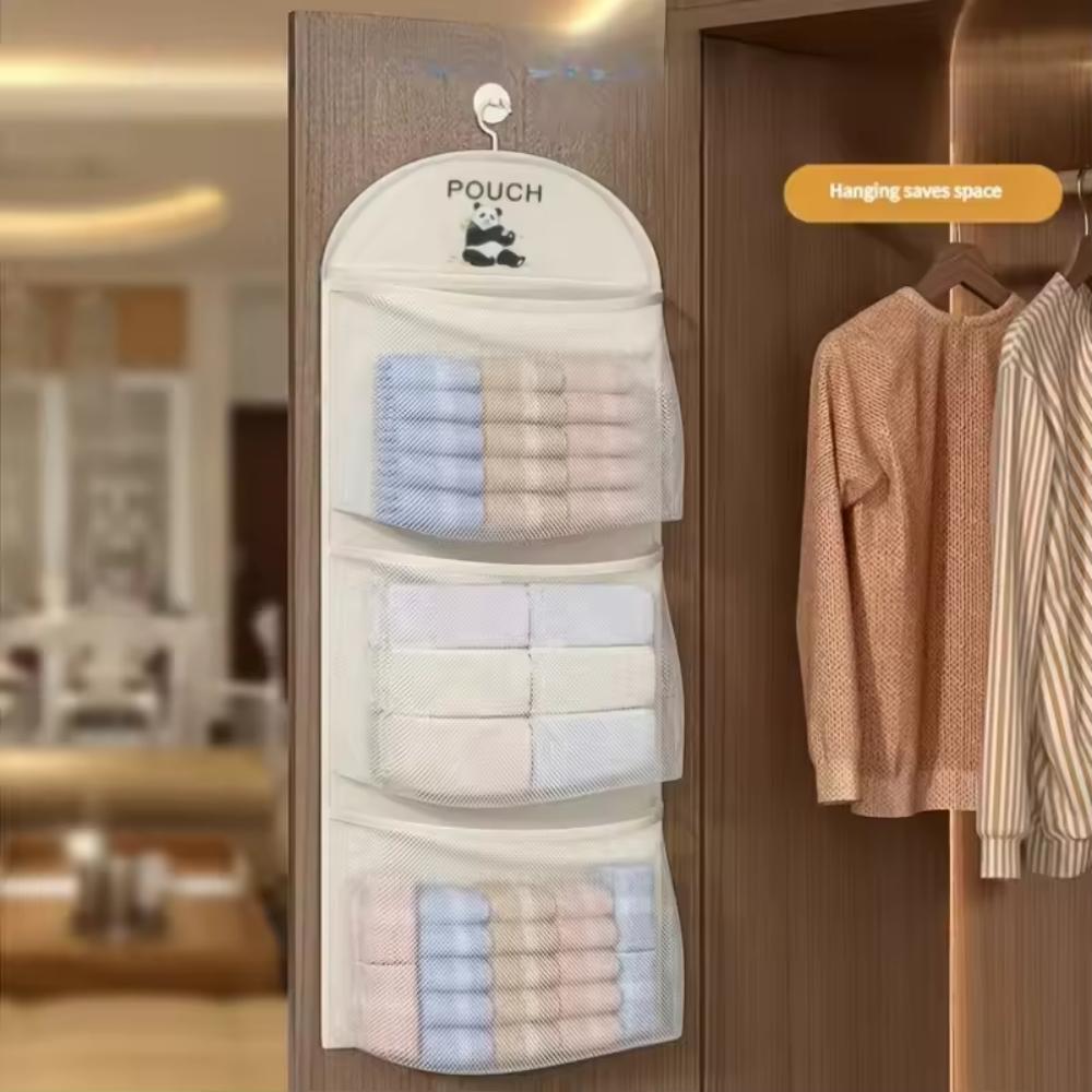 Cute Panda Multi Layer Mesh Hanging Storage Bag Over The Door Closet Organizer For Lingerie Socks And Small Accessories
