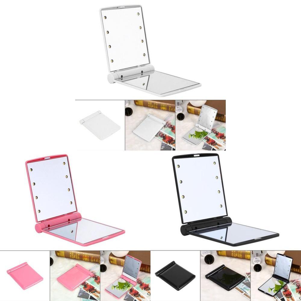 Makeup Mini Portable Cosmetic Folding Compact Pocket Mirror With 8 Lights Led