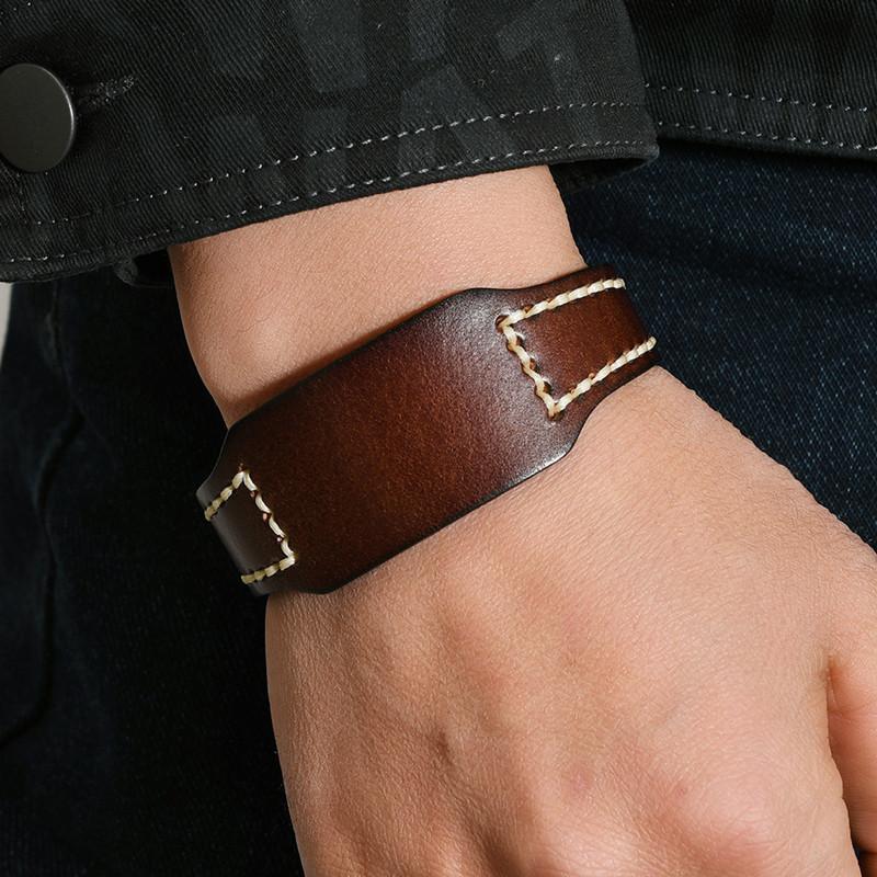 Cowhide Bracelet Retro Men's Wide Leather Watchband Biker Cuff Wristband Bracelet