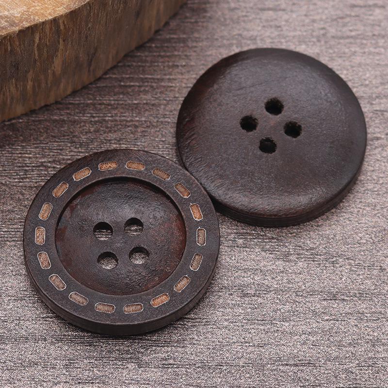 Laser-Dotted Retro Wooden Coat Buttons - Natural Wood Wide Edge for Shirt, Cardigan, or Trench Coat