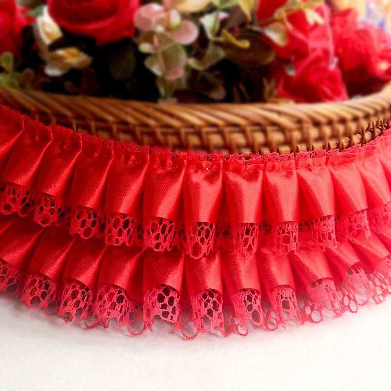 38mm Diy Pet Clothing Craft Lace Decorative Accessories Pleated Satin Hat Fabric Curtain Dress Textile Ruffled Edge Lace Trims