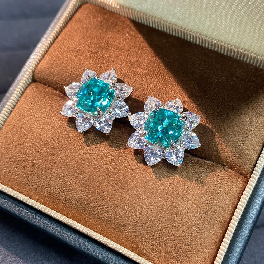 Laboratory Cultivation of diamond Paraiba Earrings for Women S925 Silver Fashion Sunflower Daisy Earrings Light Luxury Jewelry