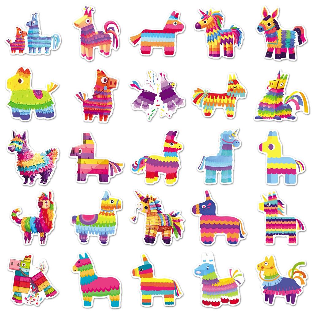50 Cartoon Waterproof Piñata Stickers for Water Bottles, Journals, Desktops, Helmets, and Epoxy Decor