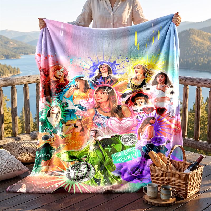 Warm Flannel Blanket Taylor Swift Pattern, Lightweight Comfortable Throw Blanket for Bed Sofa Use
