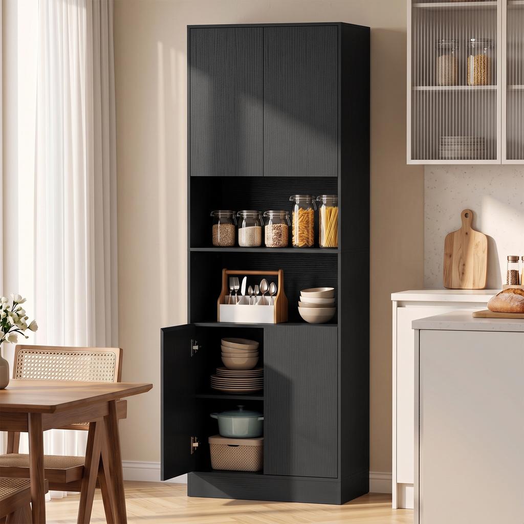 170 cm Tall Kitchen Cupboard Soft-Close Hinges Black Wood Effect