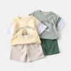 Boy Summer Short-Sleeved Top Suit Baby Cartoon Hippo Car Two-piece Set Kids Pure Color Shorts Clothes