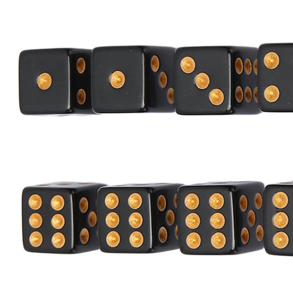 20PCS Black Dice 6 Sided Plastic Dice for Table Board Game Math Teaching Parties Straight Angle