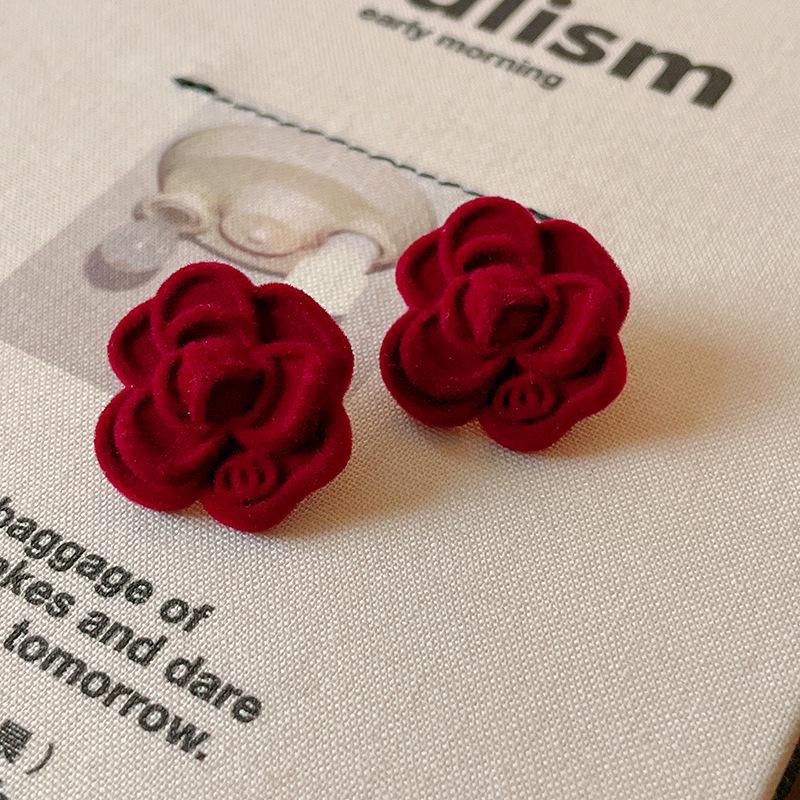 14K Gold-Plated Diamond Bow Heart Flower Earrings In Ankara Red