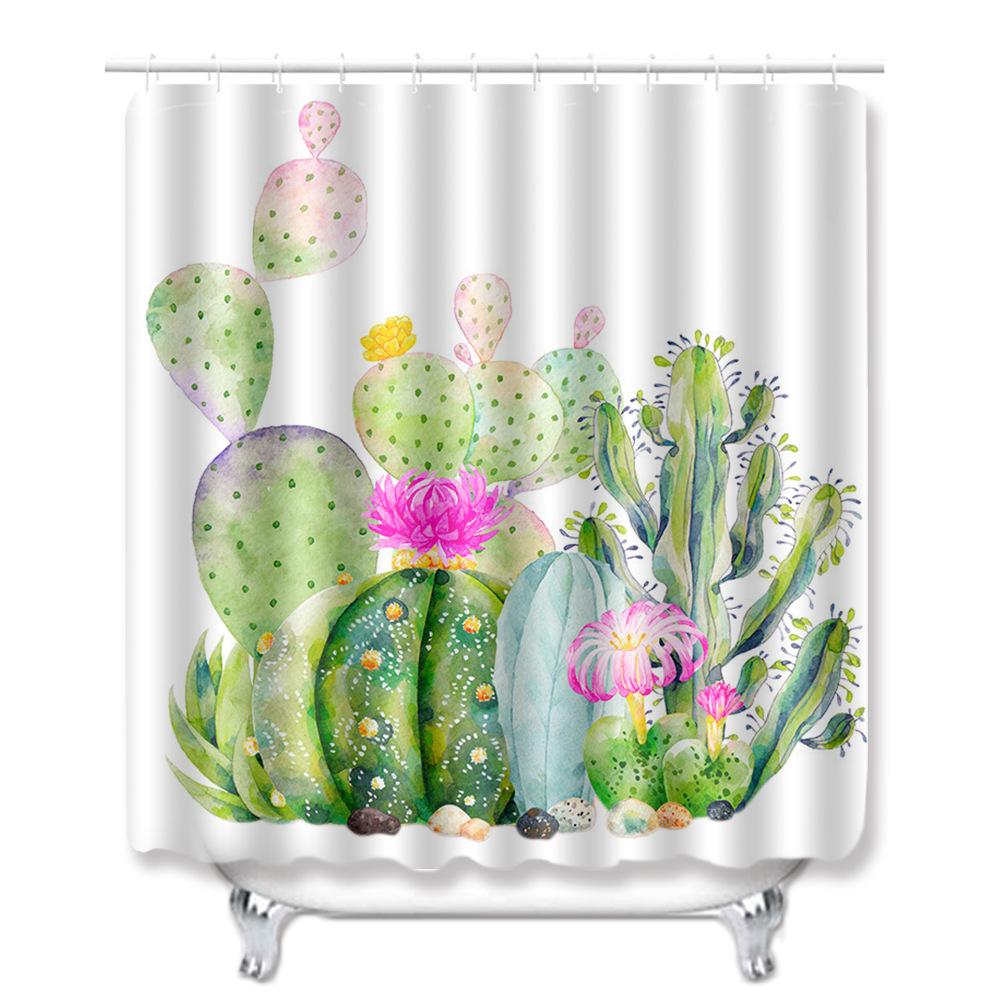 Cactus Bathroom Shower Curtain Bath Towel Floor Mat Five-Piece Set Bathroom Toilet Carpet Shower Foot Mat