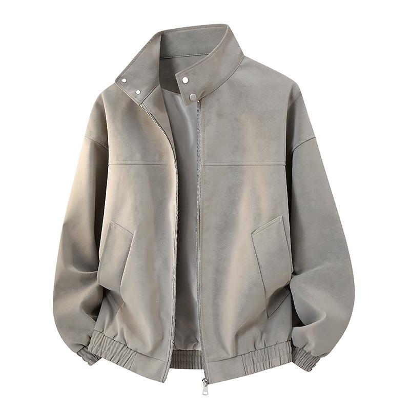 Leather jacket men's stand-up collar leather jacket men's trendy brand casual waterproof and windproof versatile leather jacket men
