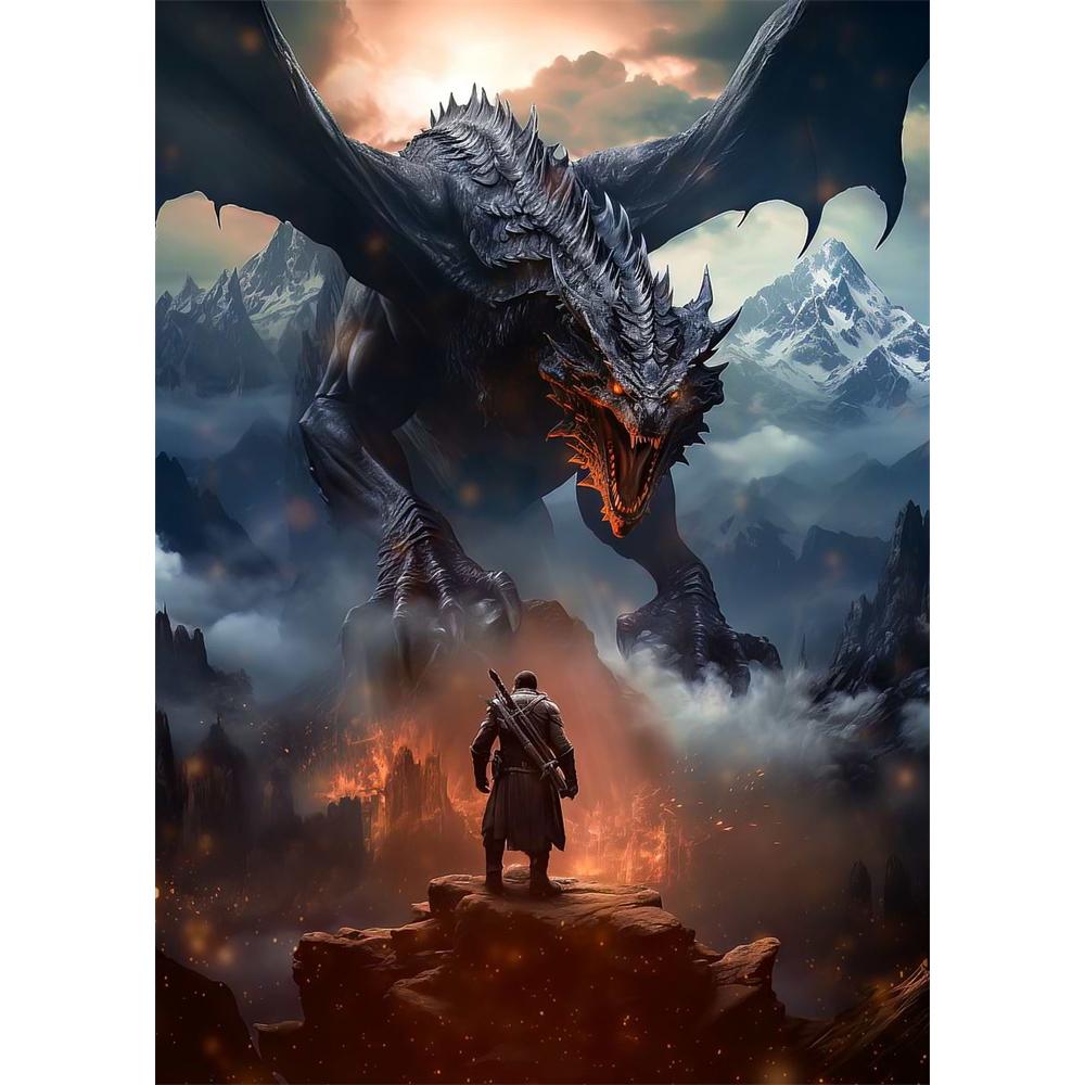 Das Erwachen des mythischen Drachen Diamantmalerei 5D DIY Kunstmuster Druck-Kit Puzzle Leinwand Mosaik-Stickerei Heimdekoration