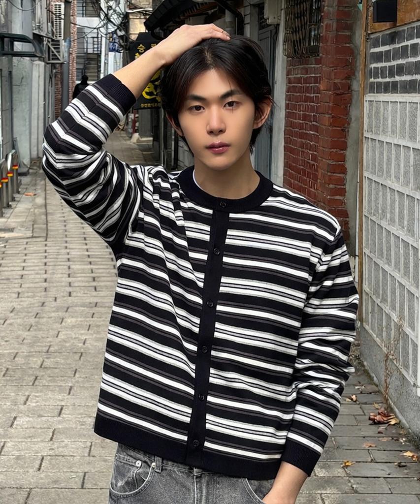 ECORR Washable Cotton Striped Crop Cardigan_Black