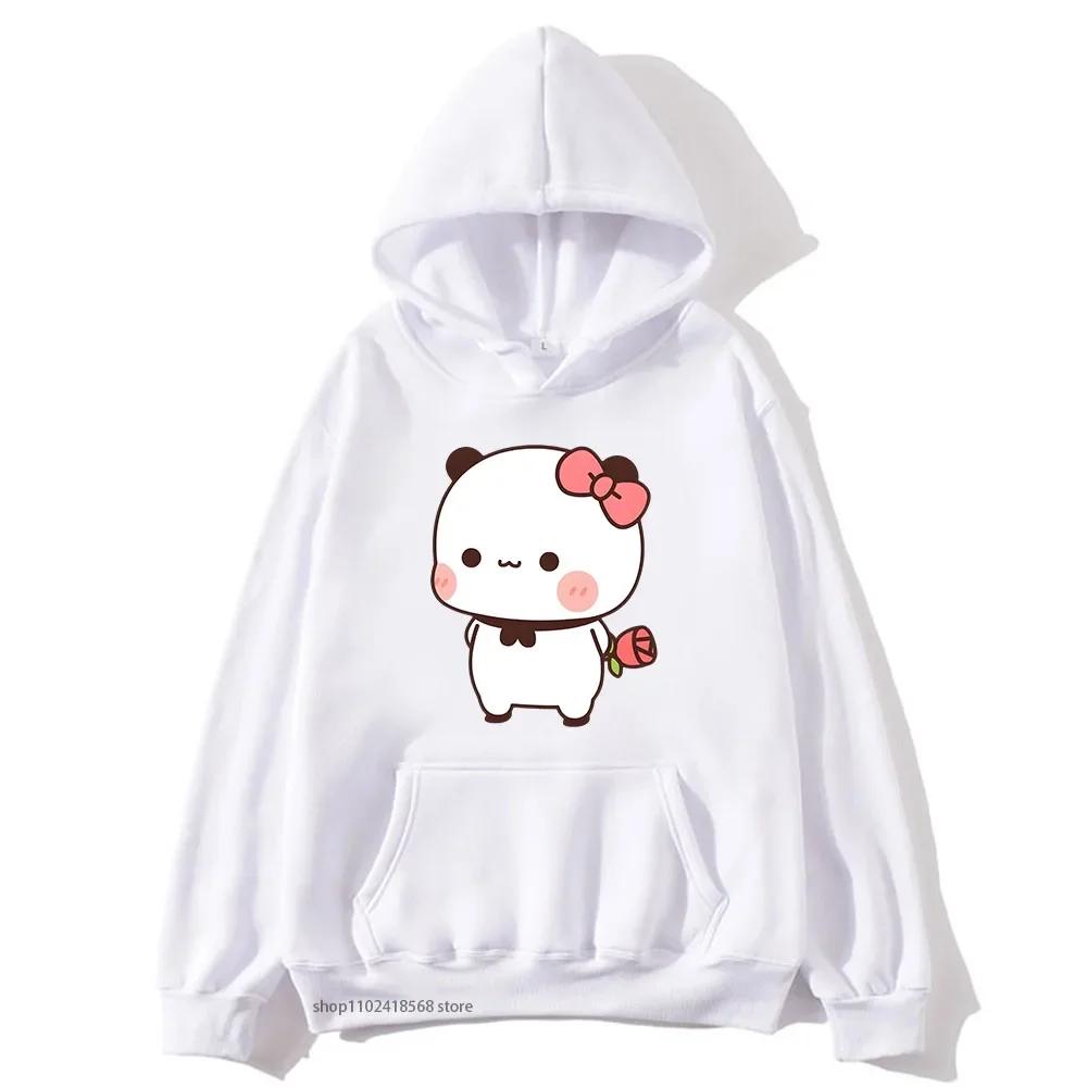 Red Flower From Panda BuBu To Bear DuDu Hoodie Cute Baby Bears Sweatshirts Couple Clothes Women's Streetwear