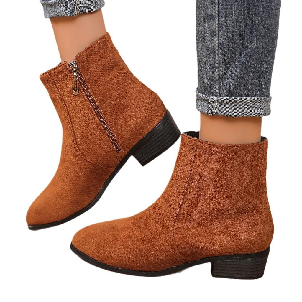 Herbst und Winter 2025 Außenhandel Europäische und amerikanische Mode Übergröße Reißverschluss Damen Wildleder Martin Stiefel Dicke Ferse Kurze Damenstiefel