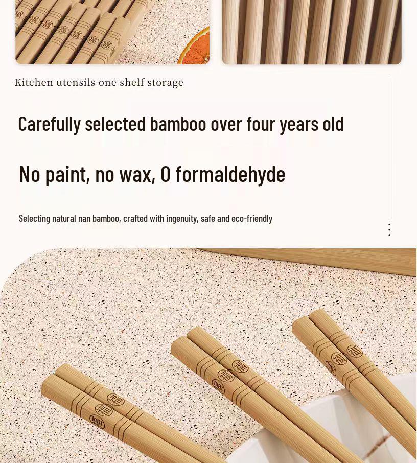 Mold-Resistant Four-Sided Nanmu Bamboo Chopsticks, High-Grade Carbonized Tableware