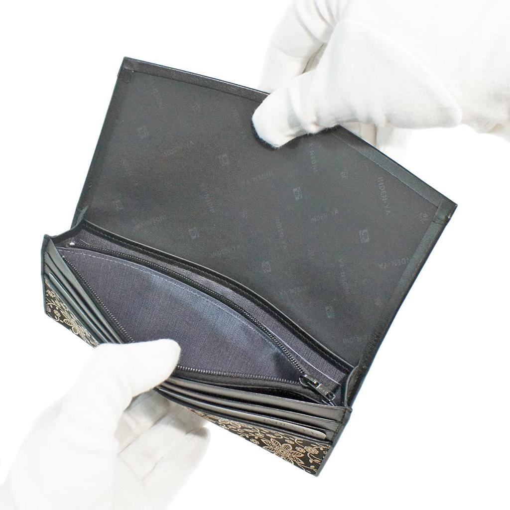 Portfel Inden Long Bundle Coin Purse Czarny x Biały Wzór Clematis [Indenya] Portfel, Portfel, T, Cienki, W zestawie, Skóra jelenia, Lakier, 2311-11-169