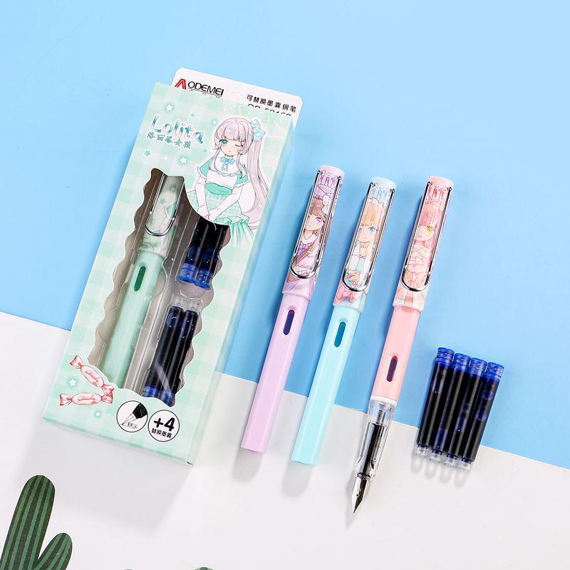 Crystal Blue Fountain Pen with 4 Replaceable Erasable Ink Cartridges