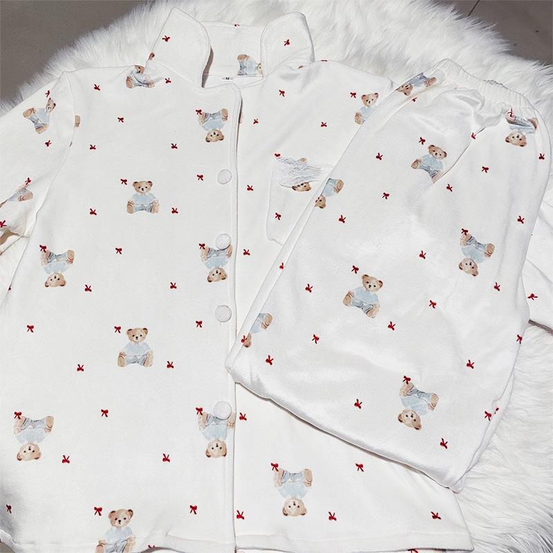 

Velvet cute pajamas girl bear print thickened soft and comfortable loungewear suit pure desire can be worn outside M