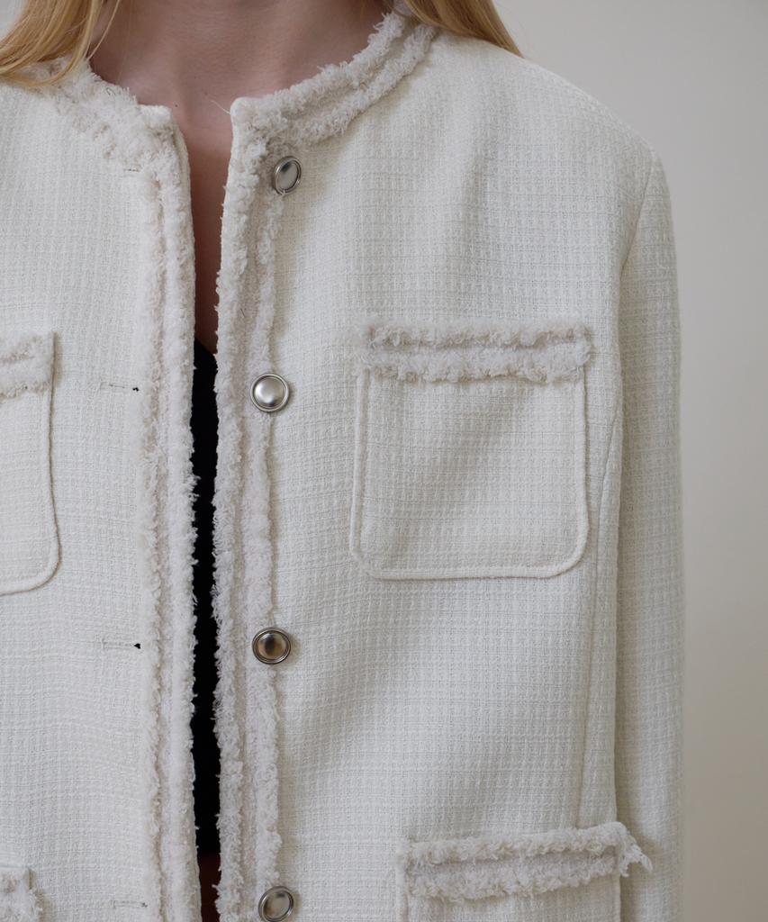 ROSEFRANTZ Fringe Pocket Tweed Jacket [Ivory]